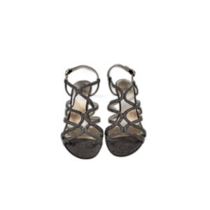 Stuart Weitzman Gunmetal Metallic Strappy Kitten Heel Sandals Womens 6 Y2K Shoe